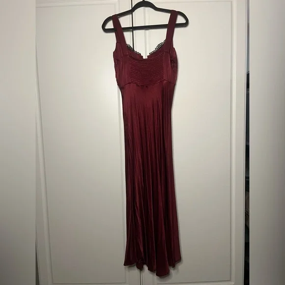 ASTR Wine Satin Corset Midi Dress with Lace Bust - Picture 13 of 15